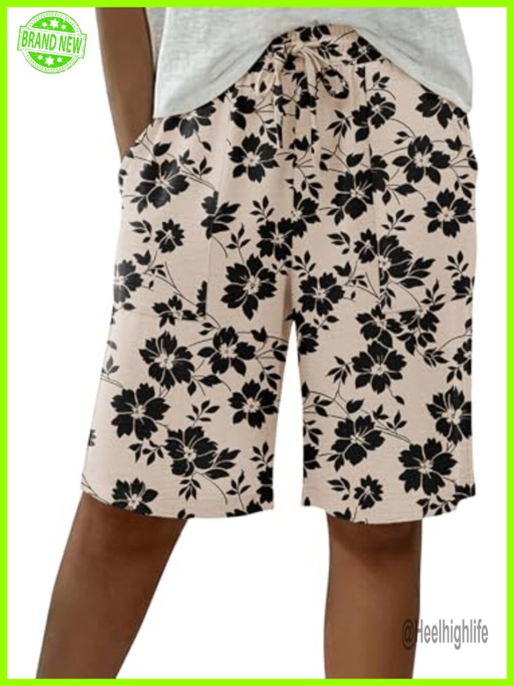 Women's Bermuda Shorts Knee Length High Waisted Wide Leg Baggy